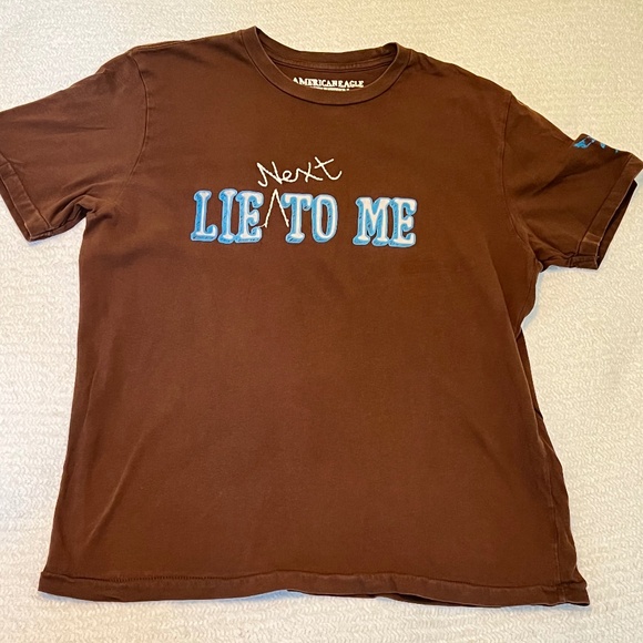American Eagle “Next LIE TO ME” Graphic Tee – Brown/Blue – Size M - Picture 1 of 3